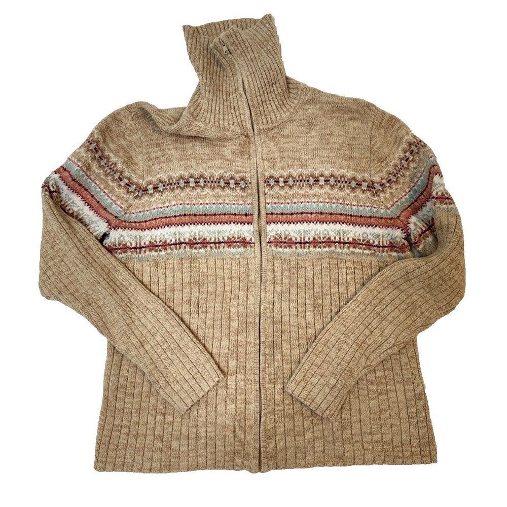Tiara International Vintage Zip Up Knit Classic Alpine Ski Fair Isle Sweater M